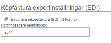 Minuba Fortnox integration Köpfaktura exportinställningar